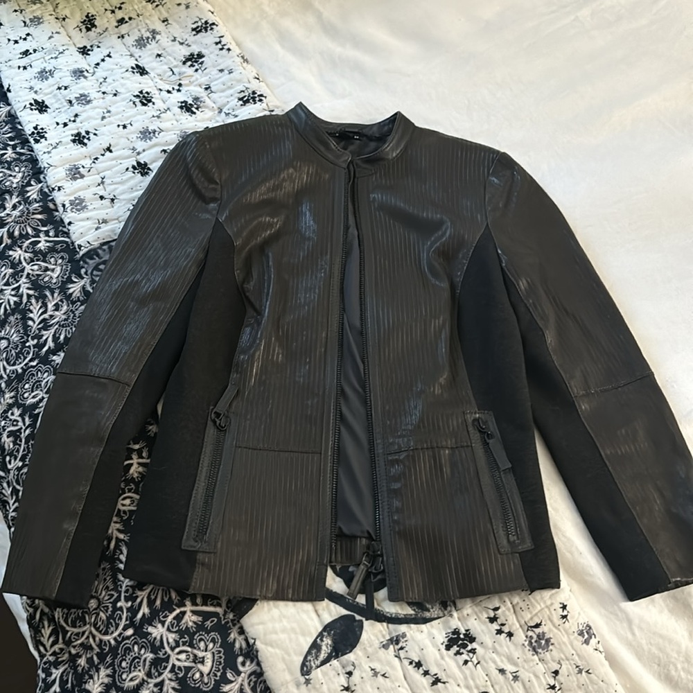 Worth Brown Lined Leather Zip Up Jacket size 0